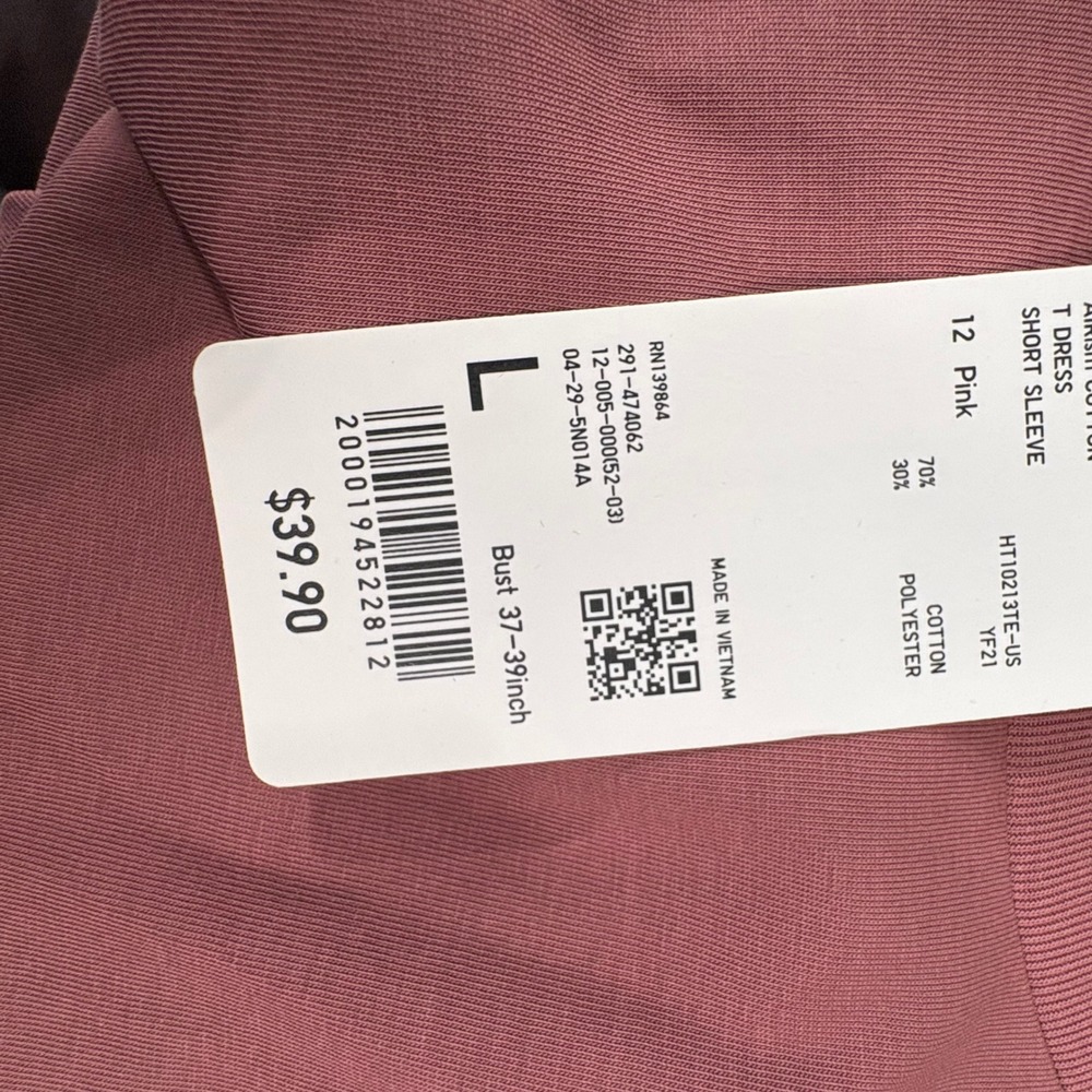 Uniqlo T Dress Womens Large Pink AIRism Cotton Short Sleeve Maxi Casual Boho NEW - Picture 6 of 11